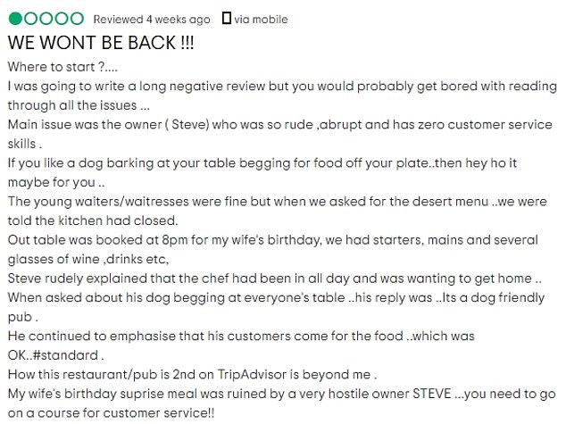 John, from Durham, criticized the traditional pub's customer service and a disruptive barking dog at the table.