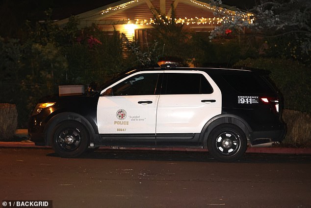 Police Vehicle: A police vehicle was parked near the crime scene.