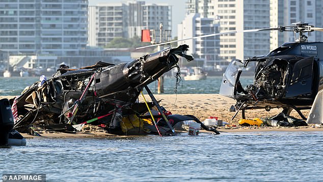 The helicopter that took off is understood to have struck another helicopter above and then plummeted into the sand.