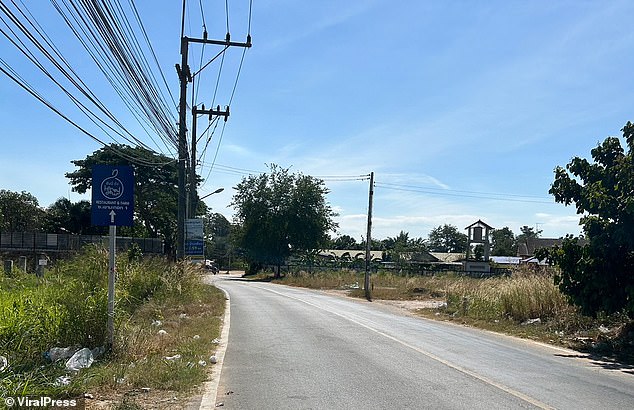 Locals heard the shots and found the victim, from Doncaster, in a pool of blood shortly before 10:30pm. Four shell casings were found on the nearby road.  Pictured: The stretch of road in Thailand is seen on Friday, where the man was found on January 4.