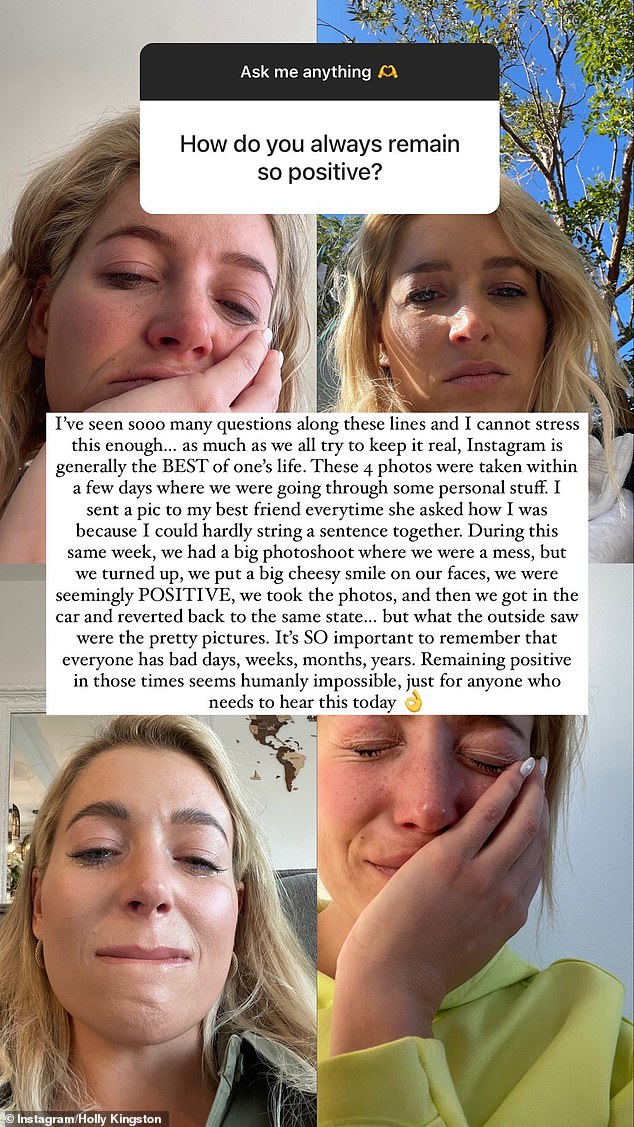 In a lengthy post on Instagram, the 27-year-old shared four photos of herself crying and admitted that she and Jimmy have faked 