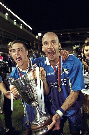 Vialli celebrates with Dennis Wise after Chelsea beat Stuttgart in the 1998 European Cup Winners' Cup final