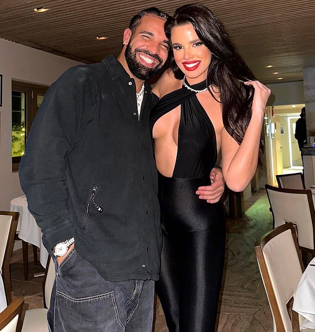 Beaming: While partying with A-listers, the former Miss Croatia took to Instagram to share a photo with Drake from the night