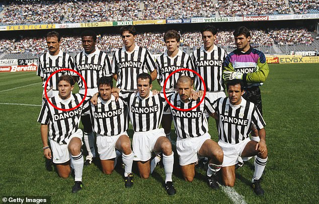 Italians Conte (circled on the left) and Vialli (circled on the right) played together for Juventus in the 1990s