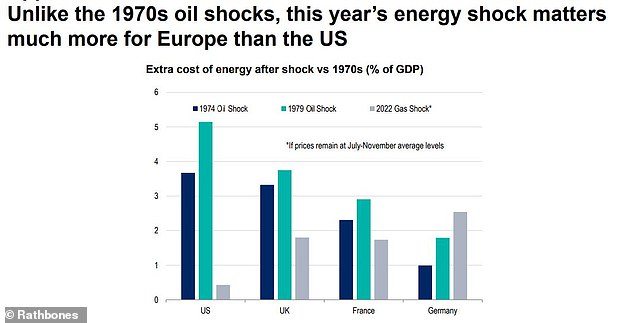 Extra energy costs: The US was hardest hit by oil shocks in the 1970s, but today European countries bear the brunt