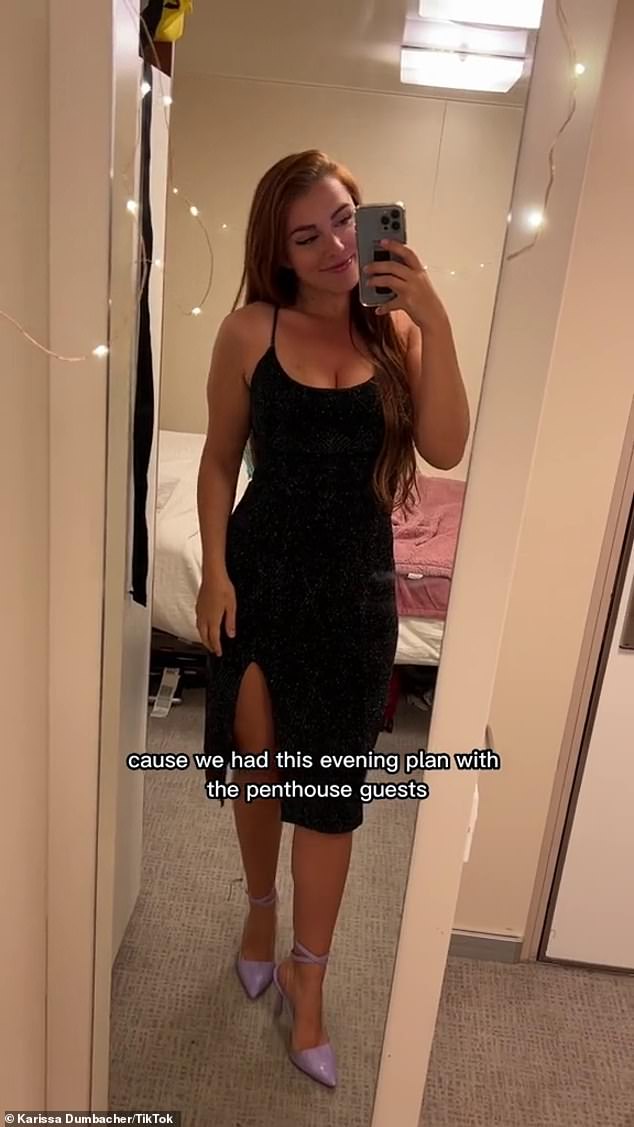 One night, Karissa spruced up for a private nine-course dinner to which she was invited with some colleagues by the penthouse guests who pay $11,000 a night for the suite.