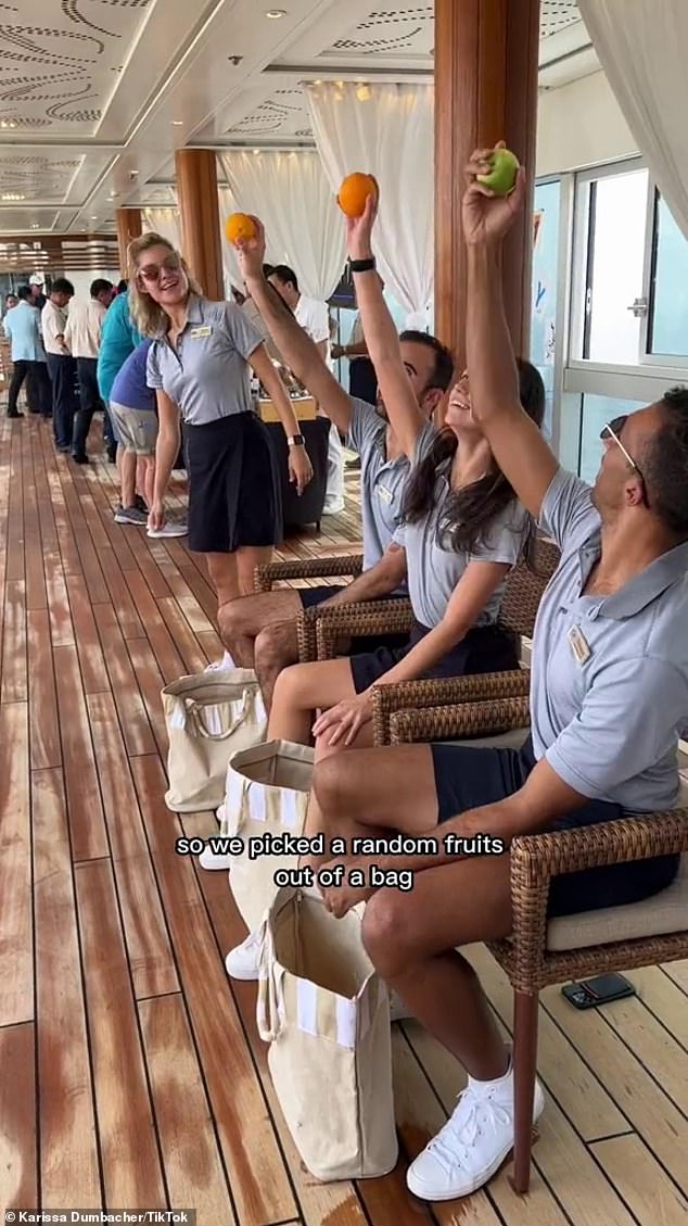 In another video, Karissa was on her third straight day at sea, so she and the team entertained guests with a 'carnival' where each department came up with a different game.