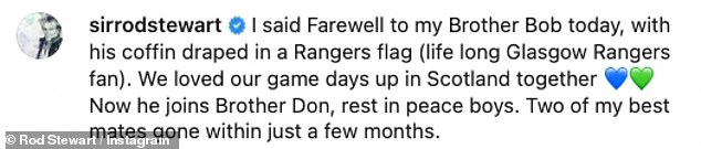 Sad: Wrote: Said goodbye to my brother Bob today, with his coffin draped in a Rangers flag (lifelong Glasgow Rangers fan)