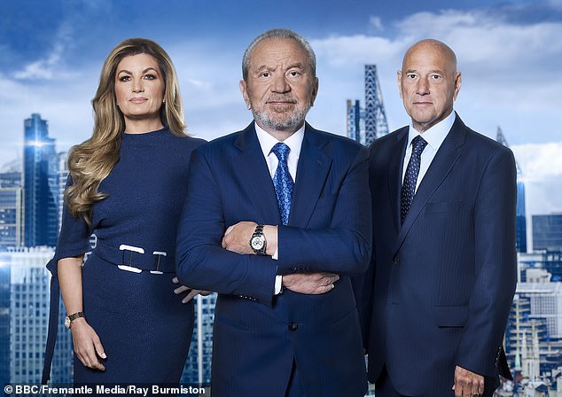 Helpers: The serious accident happened in April when Claude fell off an electric bike, underwent nine surgeries and even had to learn to walk again after the accident near his London home (pictured with Alan Sugar and Karren Brady)