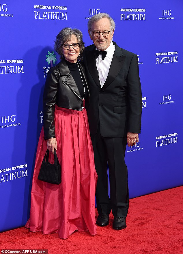 Field posed with famed director Steven Spielberg, with whom she collaborated on the 2012 film Lincoln.