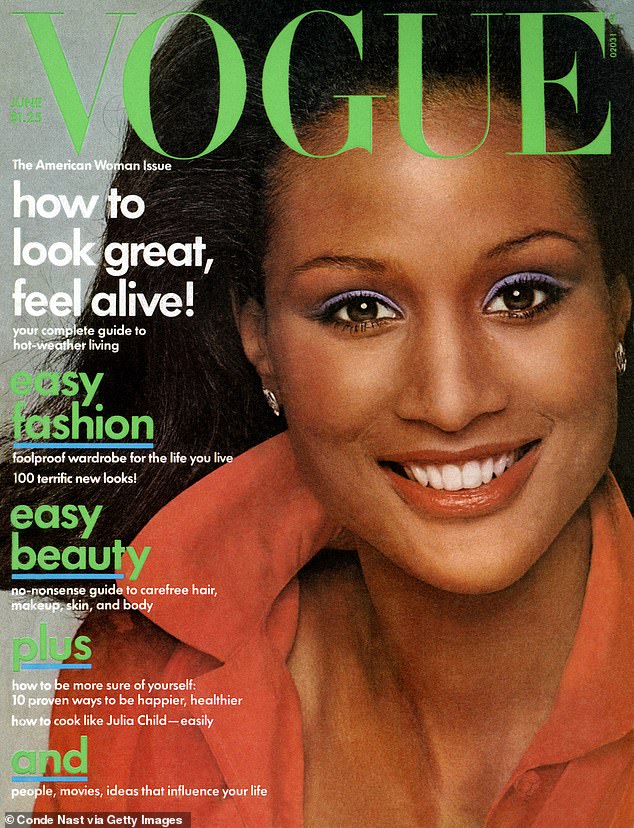 Stunning: Here she is seen on a Vogue cover wearing purple eyeshadow