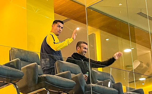 He was accompanied in the box by his personal manager Ricardo Regufe, who negotiated the deal that led to Al-Nassr winning the five-time Ballon d'Or