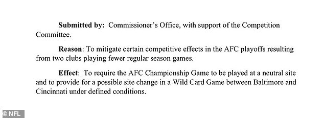 The NFL passed resolutions Monday to determine home field advantage in several potential playoff matchups.