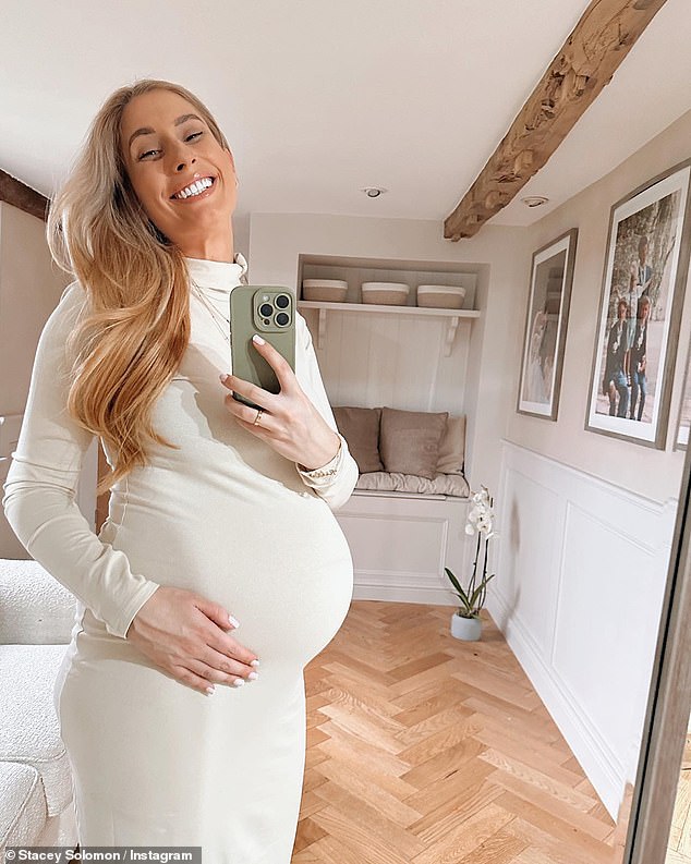 Exciting: Stacey beamed as she enthusiastically captured moments of her pregnancy, with her little one due very soon as she is eight months pregnant