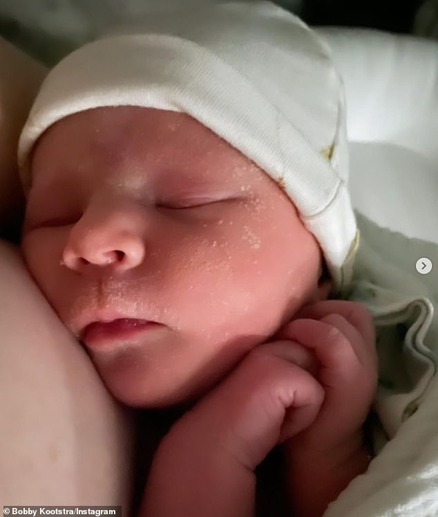 Adorable: Bobby shared an adorable photo of his newborn daughter who they named Fenna Grace