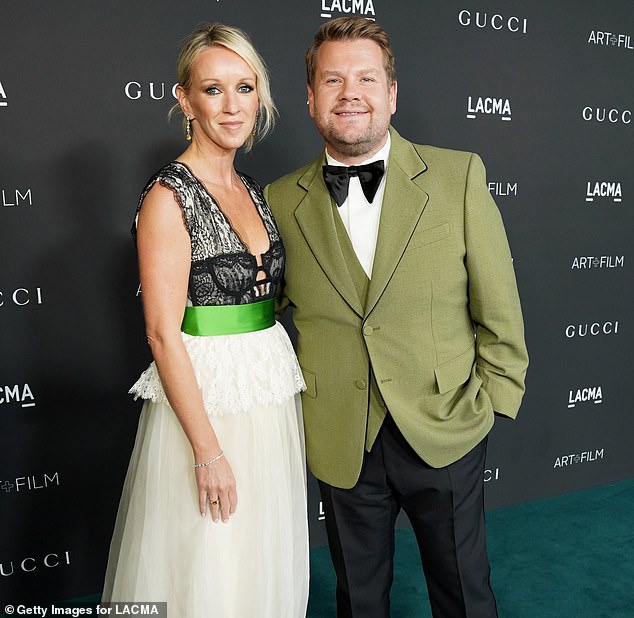 Couple: Corden, 44, who has three children with wife Julia Carey, pictured, paid £2m above the asking price for the 1960s-era home.