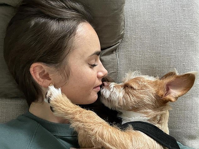 The British-American actress, 33, adopted the pug-terrier cross in 2019. She has been traveling the world with her since