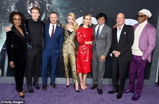 Shyamalan and Willis appear at right at the 2019 premiere of Glass