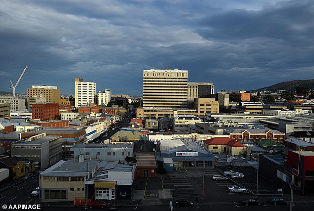 The state's median rent has risen from $300 to $450 for a three-bedroom house in the last five years, and the same residence in the capital city's CBD has risen 33 percent to $600 in 2022 (pictured, Hobart CBD)