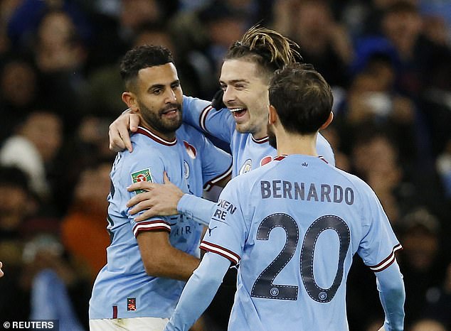 Grealish set up Riyad Mahrez (left) for his goal in Man City's 1-0 win over Chelsea on Thursday