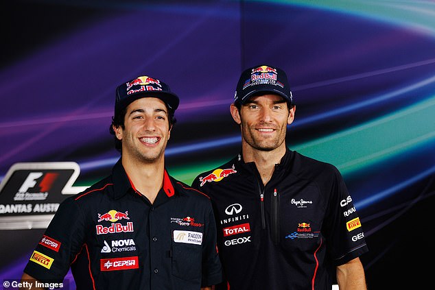 The lives of the two drivers took radically different paths after that season, with Ricciardo moving up to Red Bull in 2013 to replace fellow Australian Mark Webber (pictured together)