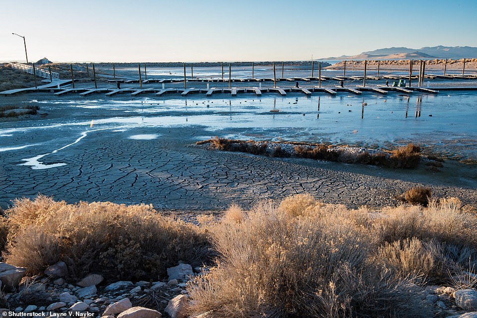 Pictured: Dry lakebed along an abandoned docking area on the Great Salt Lake in spring 2022