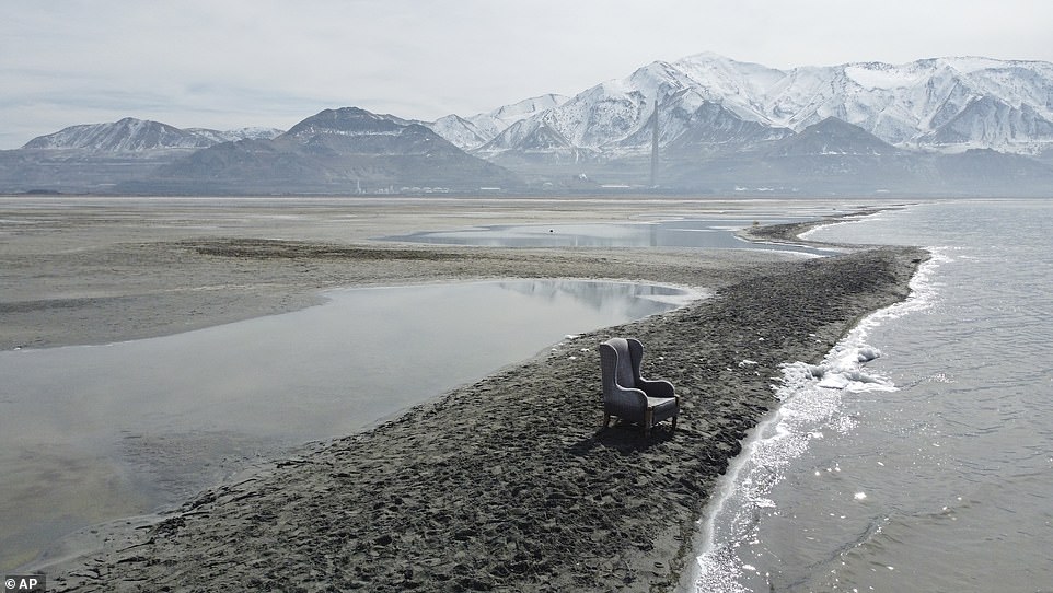 A chair was placed along the southern shore of the lake in March as water levels continued to recede.