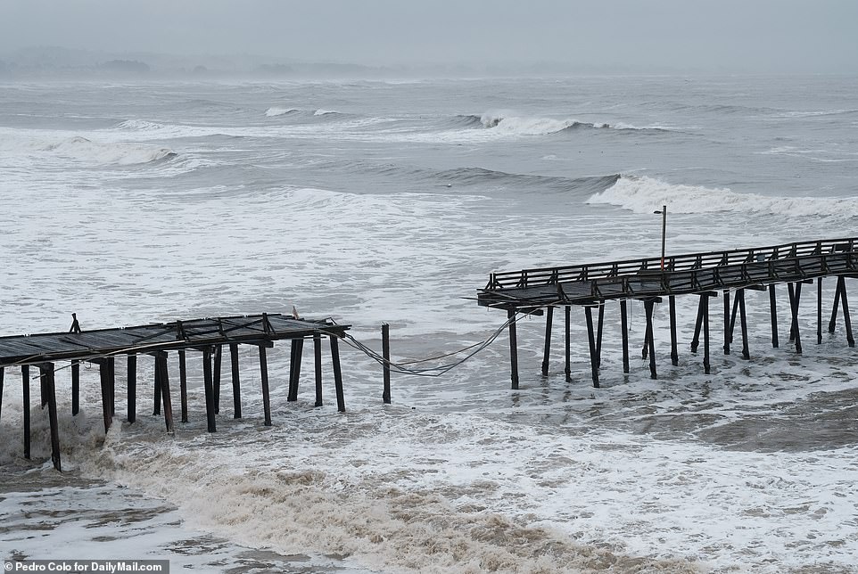 The bomb cyclone caused significant damage in Capitola (pictured) when part of the Capitola Warf collapsed