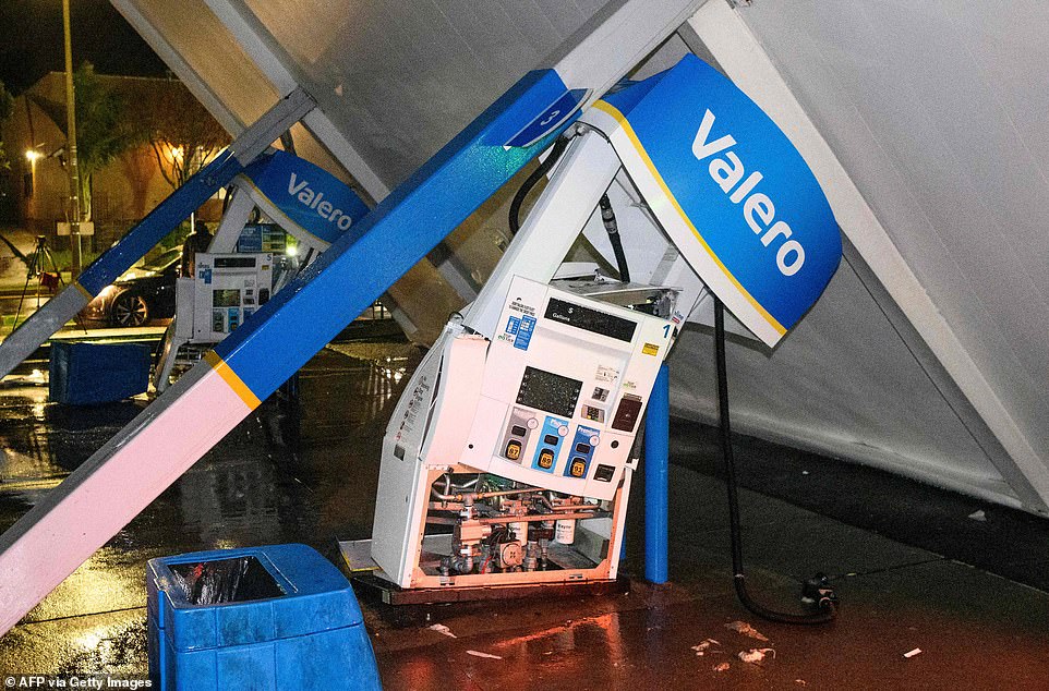 Strong gust of wind damaged a gas station in San Francisco on Wednesday