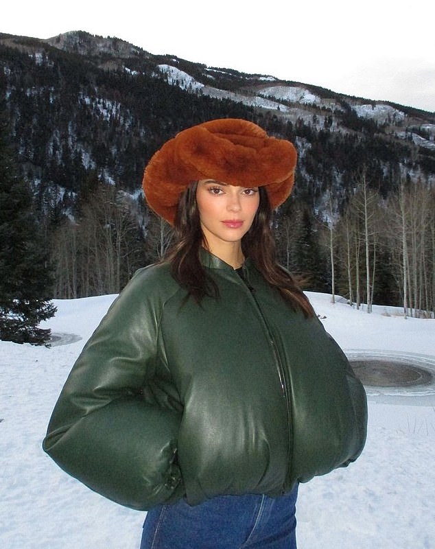 Oh Keny!  Kris Jenner's daughter modeled this green jacket in the snow