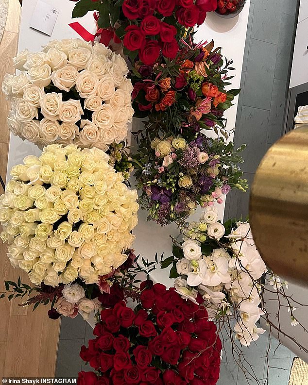 Roses: Another photo showed the various flower arrangements she received, including stunning bouquets of white, yellow and red roses.