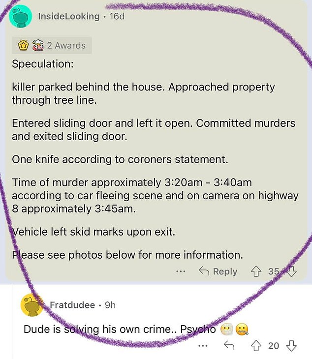 On Reddit, a user with the handle InsideLooking made chillingly accurate predictions about the case before the information was made public.