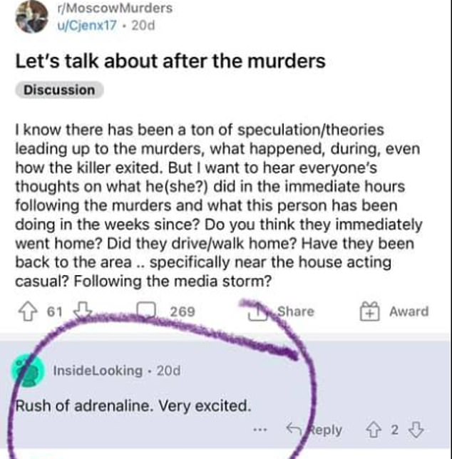 In a post, InsideLooking said the killer must have felt 