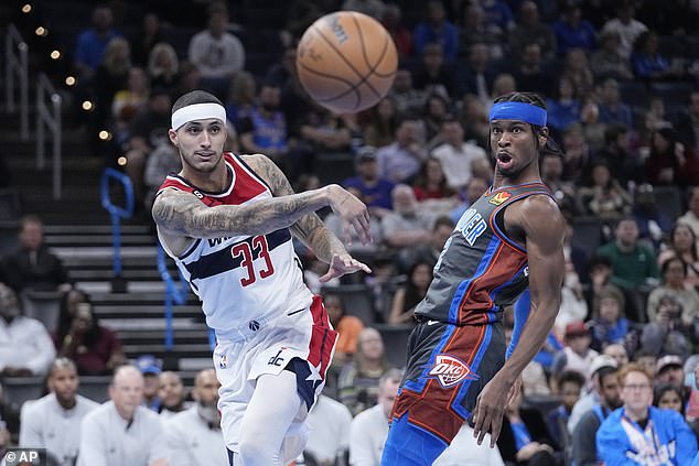 Kyle Kuzma (L) scored 23 points for the Wizards, but couldn't get past Oklahoma City