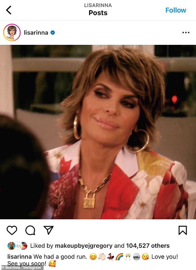 Farewell: Hours after Cohen's post, Lisa shared her own goodbye to the series on Instagram  She also reposted Andy's Insta Stories post, suggesting there was no bad blood.