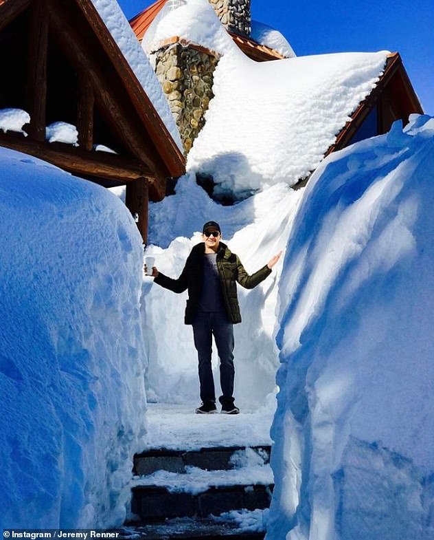Renner is pictured at his home in 2017. He has said in the past that he had to remove snow to gain access to the $3.25 million property.