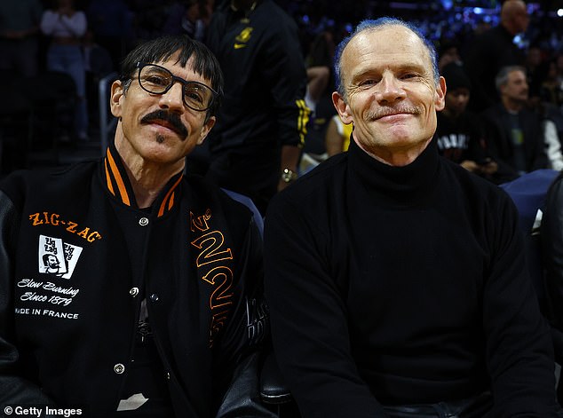 Showing support: Anthony Kiedis, 60, and Flea, 60, of the Red Hot Chili Peppers were also seen courtside with big smiles on their faces due to the team's sizzling game.