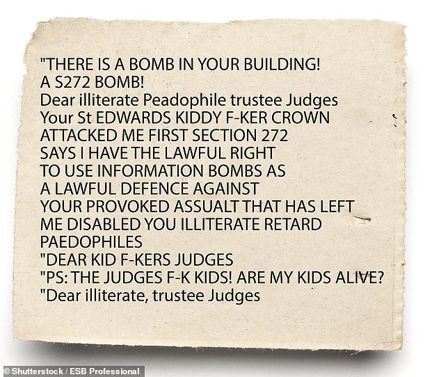 Matthew James Evans' threatening letters made vile accusations against judges and threatened to 'blow up the facts' with 'information bombs'