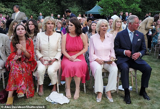 Ayesha Shand (far left) attends the Royal Rickshaw Reception and Auction at Lancaster House in 2015 with Camilla and Charles (right)