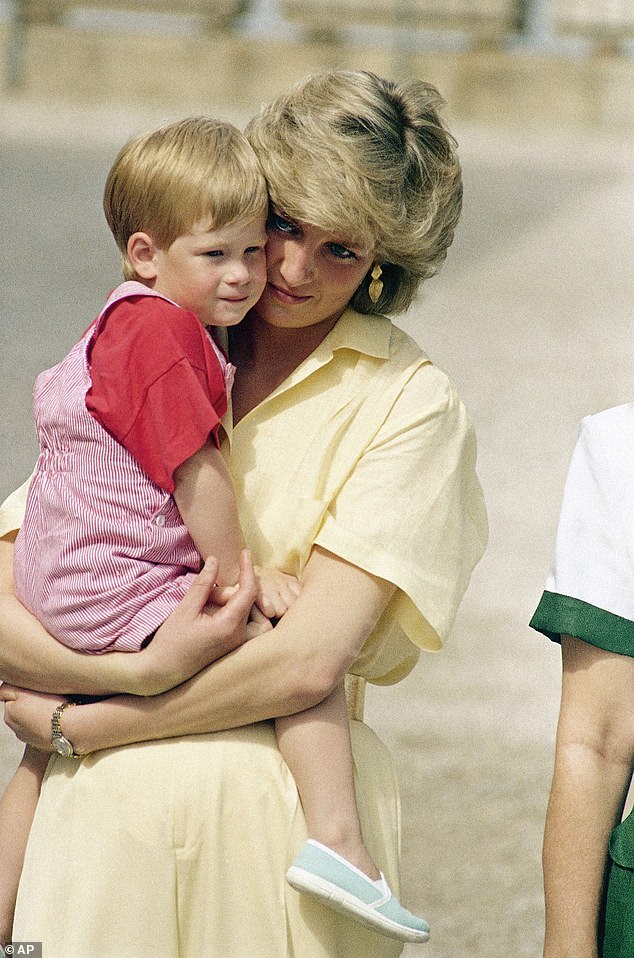 Prince Harry's book also reveals that he once believed Princess Diana faked her own death by staging the tragic car accident in the Paris tunnel to escape her 'miserable' life.  In the image: the couple above in Mallorca, Spain in 1987