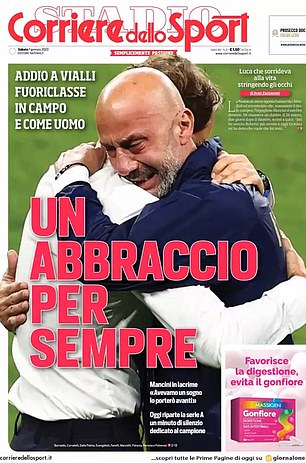 Corriere dello Sport put the image of Vialli and Roberto Mancini embracing after Italy's victory at Euro 2020 on its cover