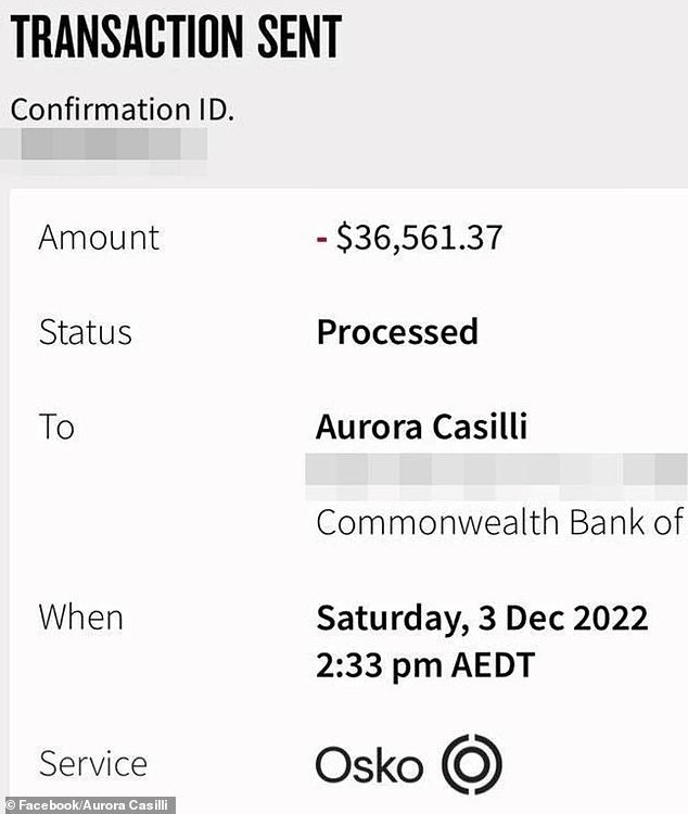 Ms Casilli realized she had been scammed after transferring her money from an NAB account to a Commonwealth Bank account