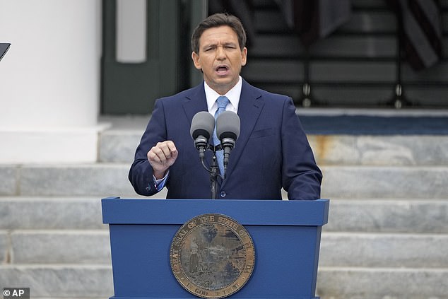 Florida Governor Ron DeSantis addresses the crowd after being sworn in to begin his second term earlier this month.  He has promised to focus on education.