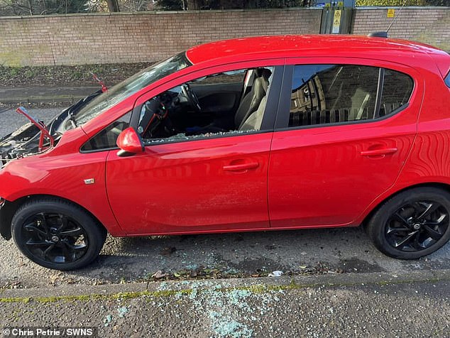 Mr Petrie said whoever attacked his car 'knows what they are doing' and blamed 'Corsa Cannibals'