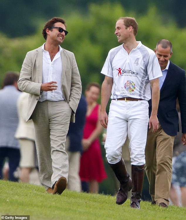 Prince William and Thomas (pictured together in 2014 at a polo match at Coworth Park) have been friends since prep school, and Thomas is Charlotte's godfather.