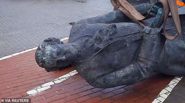 The toppled statue will now be temporarily stored by local officials, Dnipro, Ukraine, January 6, 2020