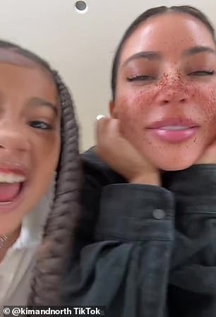 Fun with freckles!  Kim Kardashian made a video with her daughter North West on TikTok