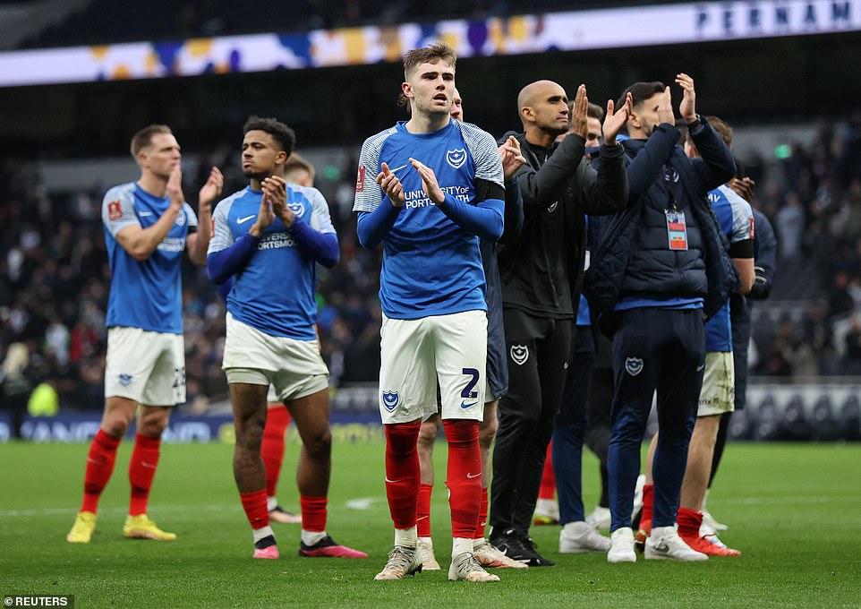 Portsmouth's players and coaching staff addressed their fans directly as the final whistle was blown to thank them for their vocal support.