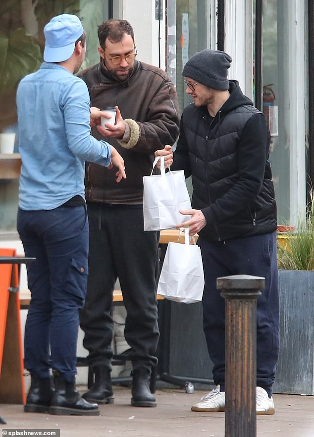 Relaxing: For the casual outing on Saturday, Kevin also donned sneakers while taking a break before becoming a dad for the first time