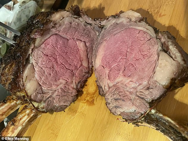 The Los Angeles-based chef came under fire for his roast beef after people said it looked too raw online (Pictured: Ellen's finished meat)